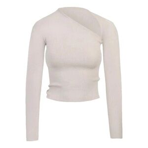 RUVE Chic Cream Asymmetrical Long Sleeve Top